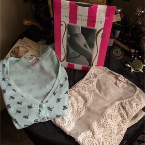 Victoria's Secret XS Clothing Bundle Pajama Henley Top Lace Bodysuit Tights